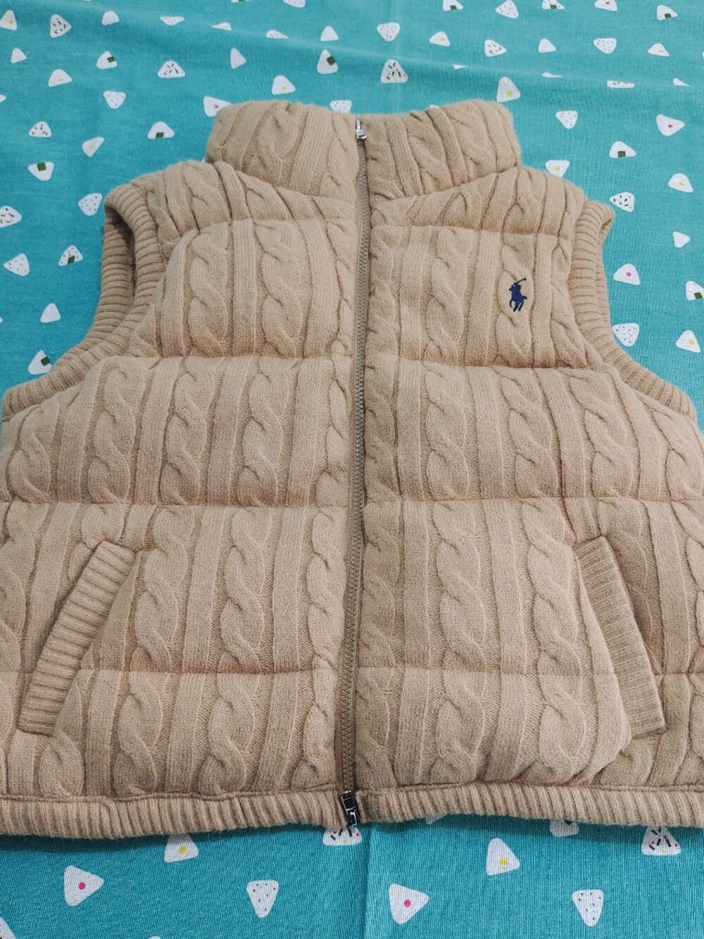 Polo Ralph Lauren Cable Knit Down Vest in Camel